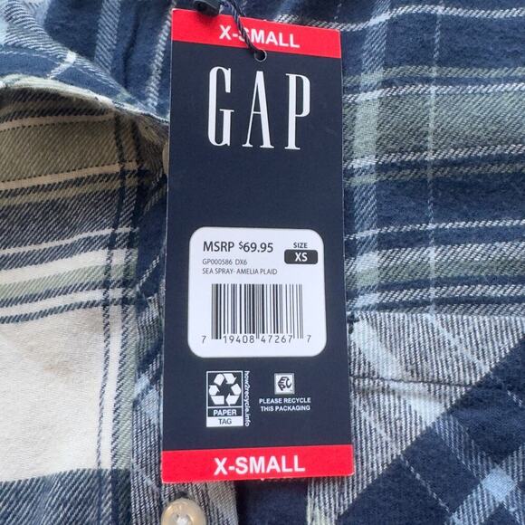 GAP RELAXED FIT AMELIA PLAID‎ BUTTON UP FLANNEL IN SEA SPRAY NWT WOMEN'S SIZE XS - Picture 10 of 14
